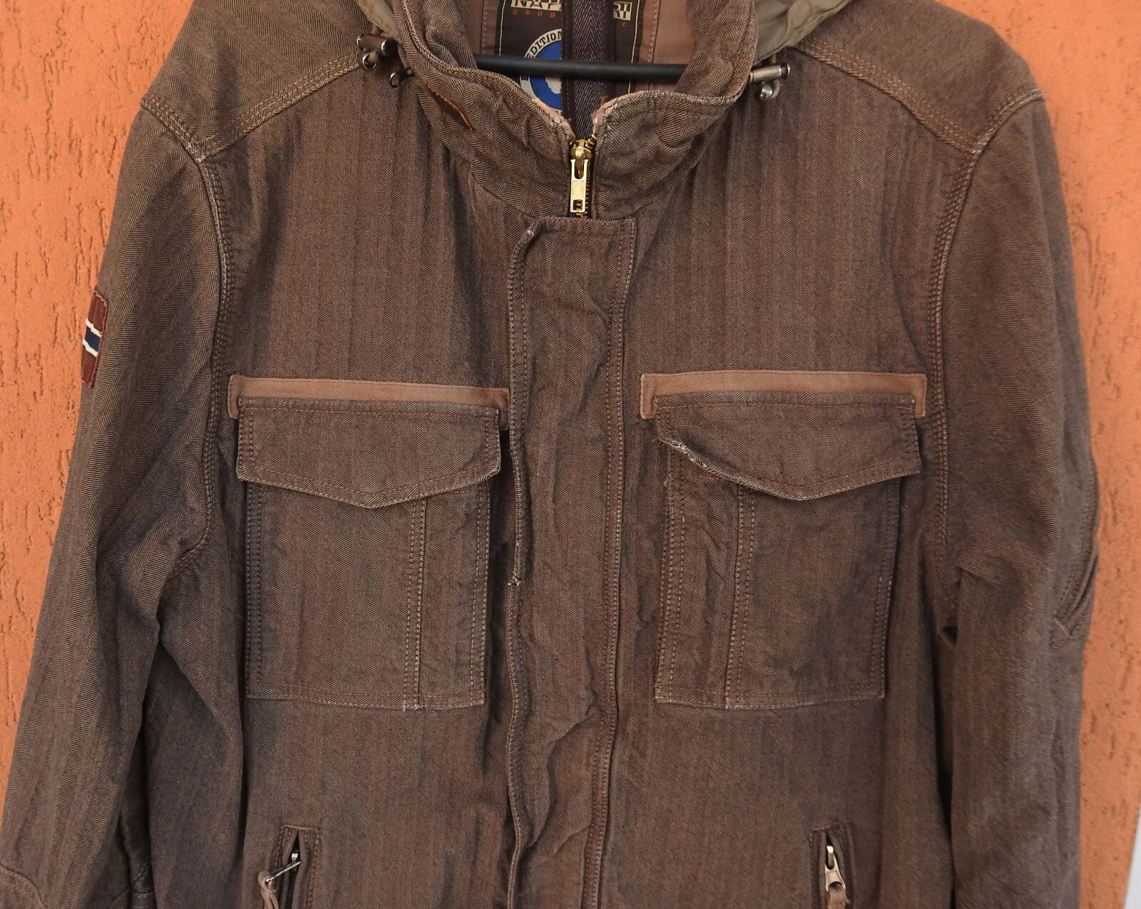 Napapijri Geographic Jacket Mens Medium Coat Lined Herringbone Brown (EU Large)