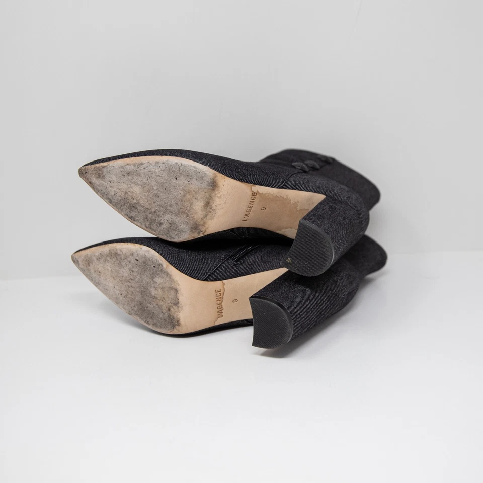 Botas jeans L'Agence Theodora bloco salto alto dedo apontado botão detalhe tornozelo - Imagem 4 de 4