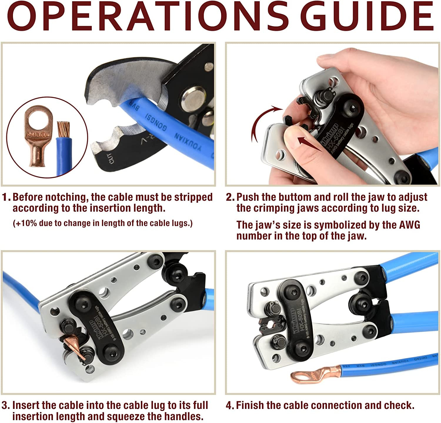 Icrimp Cable Lug Crimping Tool for Heavy Duty Wire Lugs, Battery Terminal, Coppe