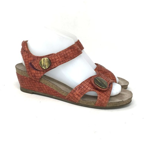 Taos Womens Carousel 2 Red Ankle Strap Wedge Sandals Size 6.5 Leather Cork Snap | eBay