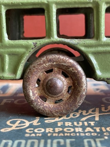 Antique 1920s Cast Iron A.C. Williams Arcade Green FAGEOL BUS Toy W/ Disc Wheels - Picture 11 of 16