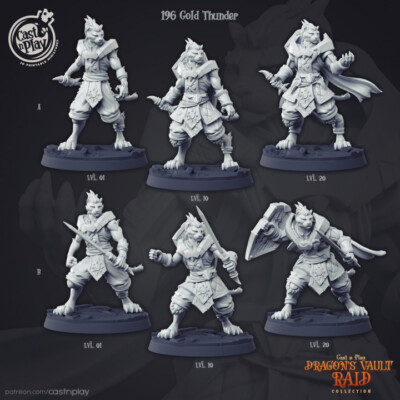 Gold Thunder Tabaxi Rogue Fighter Miniature | D&D DnD | RPG