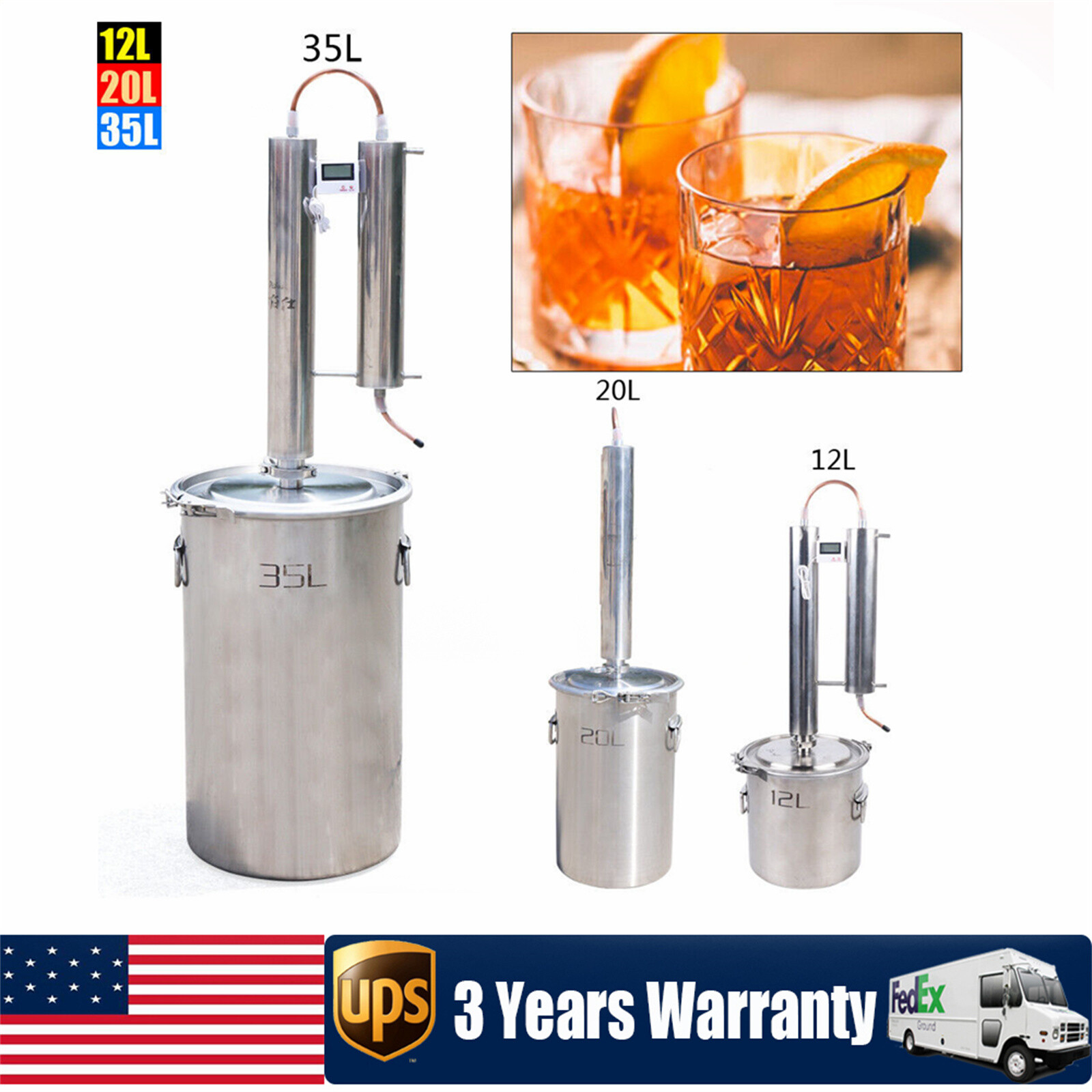 12/20/35L Water Wine Alcohol Water Distiller Moonshine Still Brewing Boiler Kit
