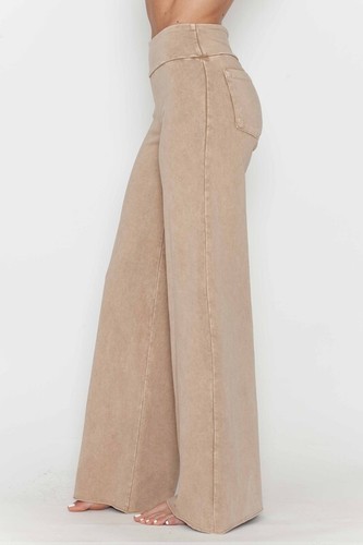 Chatoyant Plus Size Mineral Washed Wide Leg Stretch Pants Beige 3XL - 第 6/6 張圖片