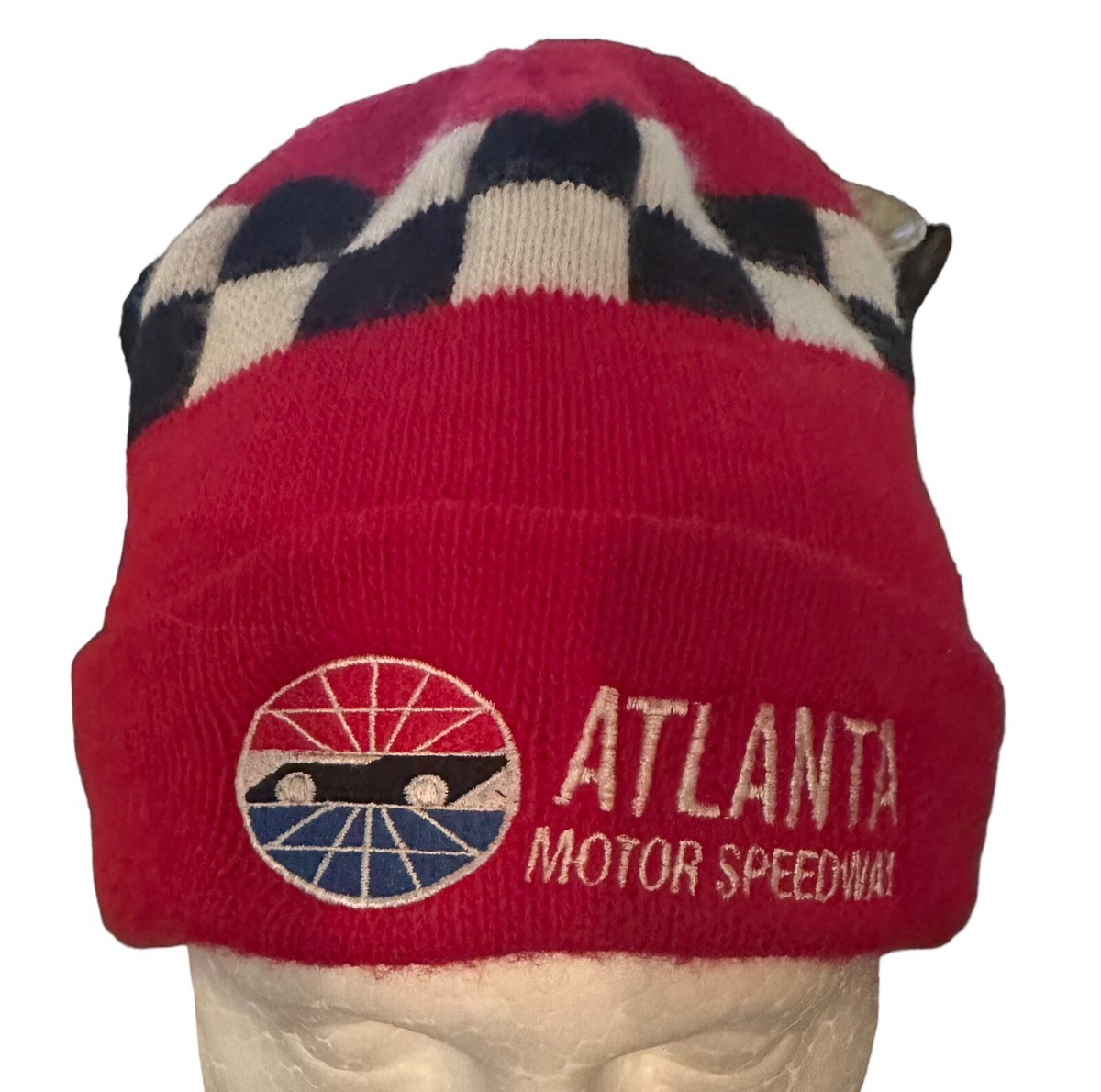 Vintage Atlanta Motor Speedway NASCAR Red Knit Beanie Hat Racing