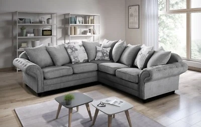 Chesterfield Corner Sofa 5 or 4 seater 3+2 Light Grey Dark Grey Free Delivery