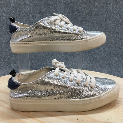 Zara Basic Collection Shoes Womens 39 Casual Sneakers Silver Lace Up  Glitter Low