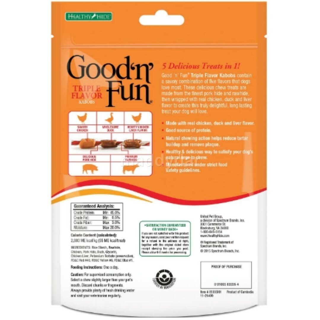 Good'N'Fun Triple Flavored Rawhide Kabobs for Dogs, Dog Treats 4 oz 6