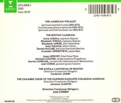 その他 American Vocalist / Spirituals & Folk Hymns [CD] CD Joel Cohen, Boston Camerata - The American Vocalist (Spirituals