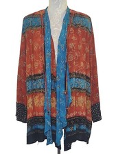 Vintage Carole Little Shirt Jacket Size 8 Teal Orange Topper Scarf Bead Accents