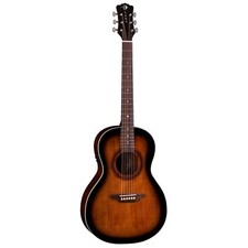 Luna Art Vintage Parlor A/e Acoustic Guitar, Distressed Vintage Brownburst