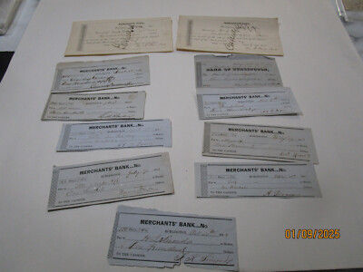 MERCHANTS NATIONAL BANK  CHECKS VT 11 LOT 1850 TO 1851 CAPITOL STOCK OTHERS