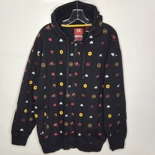 Mecca Full Zip Hoodie Black Hip Hop Logo AOP Streetwear Y2K Vintage Mens Size XL