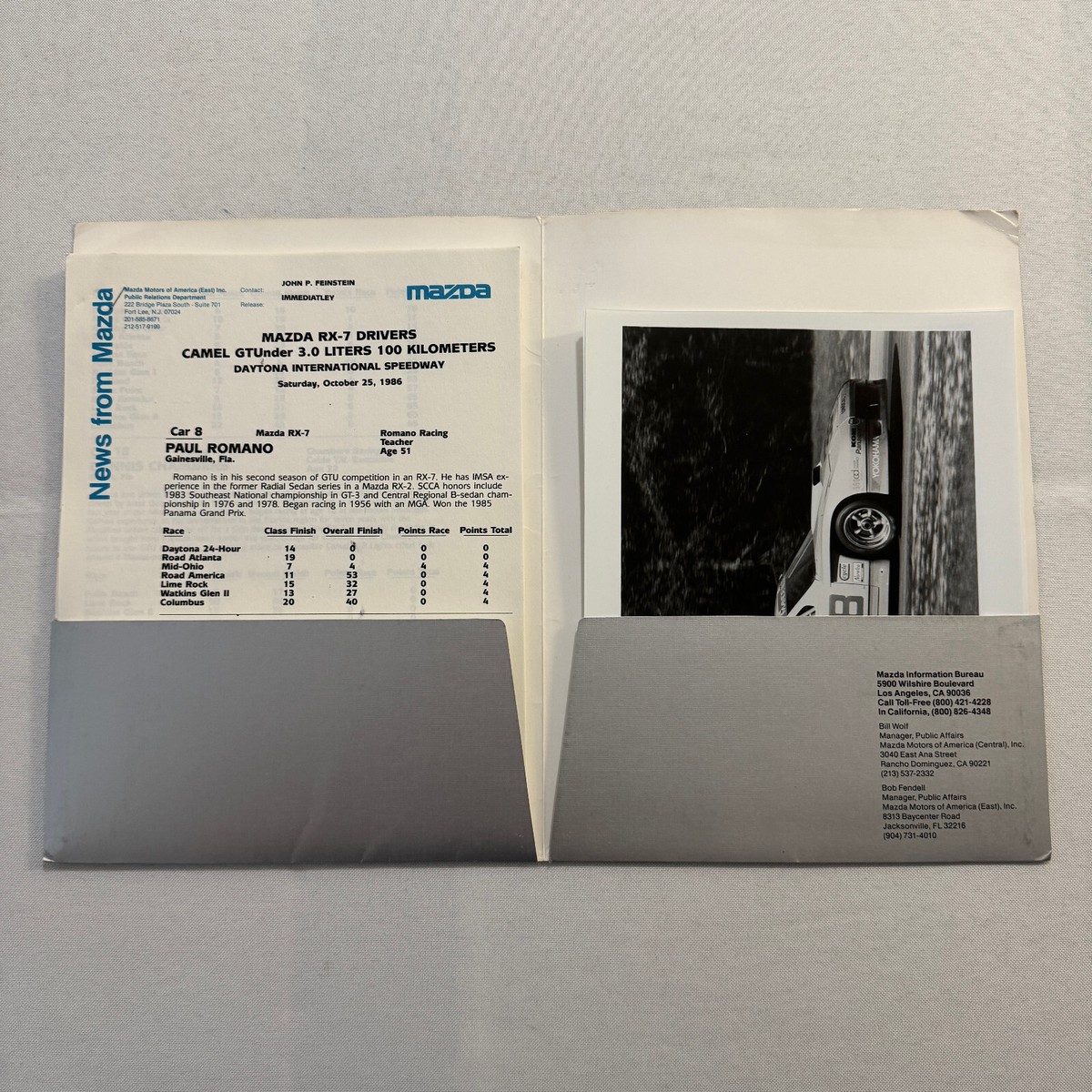 1986 Mazda RX-7 Racing Press Kit Brochure Photos Camel GT | eBay