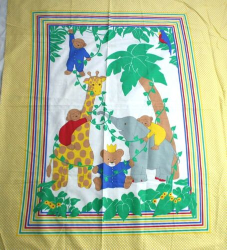 Jungle Giraffe Monkey Fabric Panel Elephant Bear Quilt Topper Wall Primary Color - Picture 1 of 5