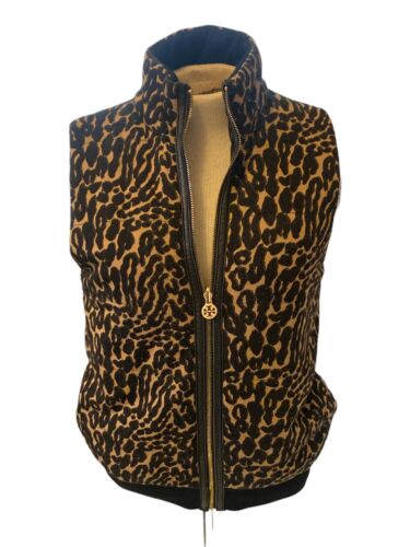 TORY BURCH Leopard Wool Zip Front 2-Pocket Puffer Vest Size Medium Retail  $700