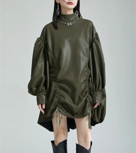 Women Long Sleeve Dress Japanese Loose Casual Standing collar cloak coat - Foto 13 di 15