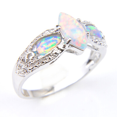 2025 New Arrival Round Ocean Blue Fire Opal Gemstone Silver Rings size 8 Jewlery