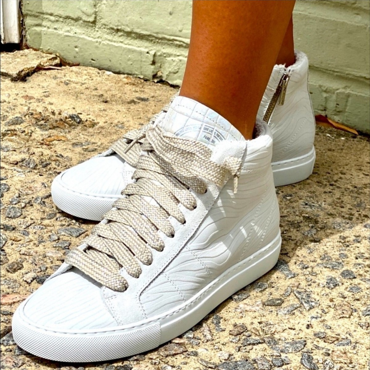 P448 Star White Zebra High Top Lace Up Nubuck Sneaker P448 Star White Zebra High Top Lace Up Nubuck Sneaker