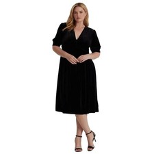 Lauren Ralph Lauren Woman Plus 3X Black Velvet V Neck Midi Half Sleeve Dress NWT