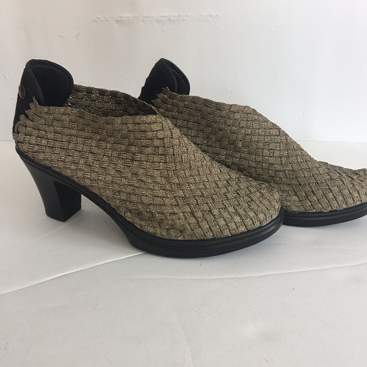 BM Bernie Mev Claire Woven Weave Open Toe Heels Sandals Pewter 39 (US 8.5-9)