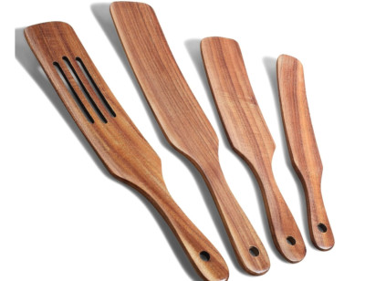 Natural Acacia Wooden Kitchen Utensils Set of 4,with extra free wooden Honey