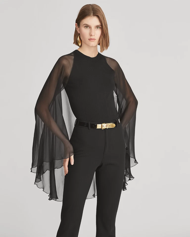 NUEVO Top con Capa de Seda Manga Larga Colección Ralph Lauren Negro TALLA S/100% AUTÉNTICO Foto 3 de 4