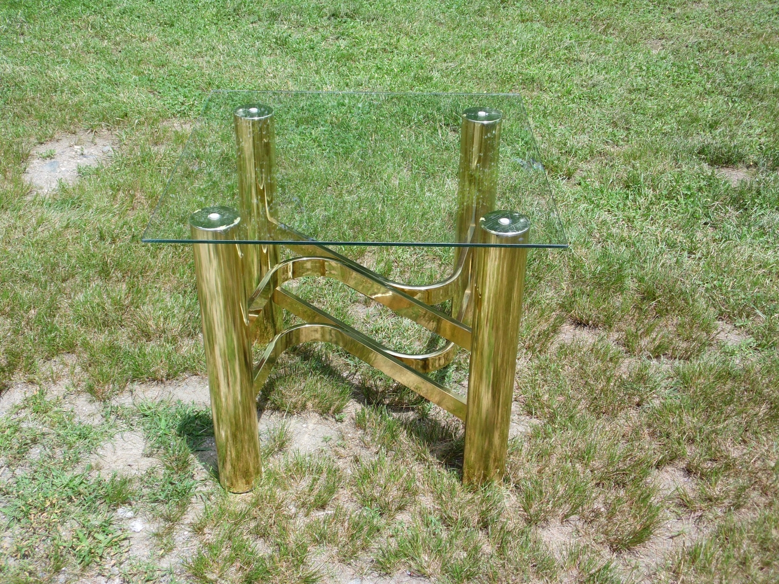 Vintage Mid Century Modern Brass & Glass End Table eBay