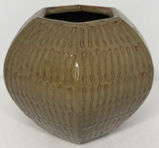 Ceramic Planter Vase Brown Green Six Sided 5x...