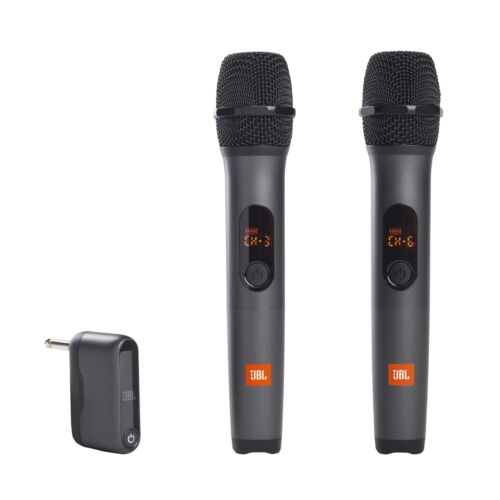 (2) Micrófonos inalámbricos JBL con cabezales/rejillas de metal + receptor de micrófono de doble canal - Imagen 1 de 6
