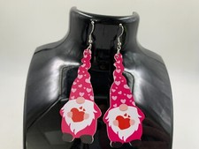 Wood Valentine Gnome Red  Pink Dangling Earring Set DD01B10070