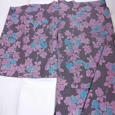 Rare Wool Kimono Purple Light Blue Floral Pattern Japan