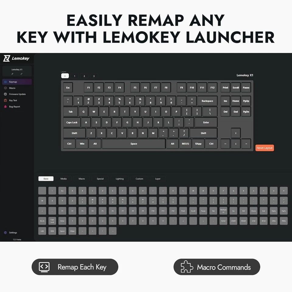 LEMOKEY X1 WIRED MECHANICAL KEYBOARD QMK PROGRAMMABLE TKL LAYOUT X1 - BLACK - Image 3 of 4