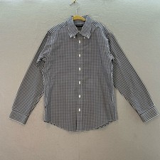 Brooks Brothers- NWOT Boys navy white check button front shirt 100 cotton top M