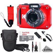 Kodak PIXPRO WPZ2 Digital Camera Red Case Foam Floating Strap-128GB Value Kit