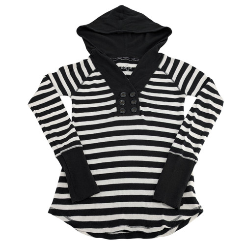 Aerie American Eagle Hooded Henley Shirt Large Striped Rib Knit 2000s Bella Swan
