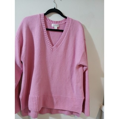 Treasure & Bond Pink V Neck Knit Sweater Long Sleeve Cozy Size S