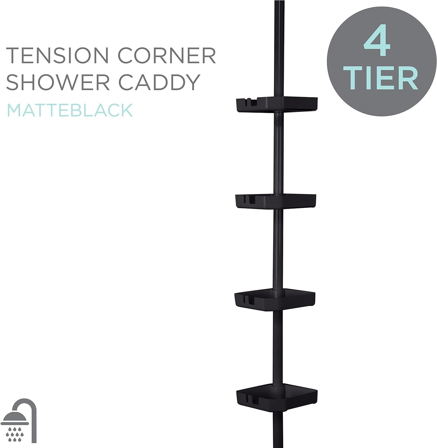Bath Bliss 4 Tier Tensions Corner Shower Caddy Shelves Adjustable 48“-101”
