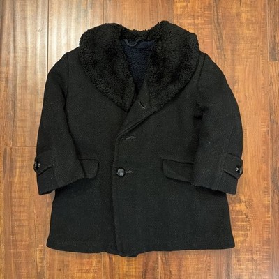 Vintage Rare Hudson Bay Blanket Coat Wool Kids Jacket Black 1950 s