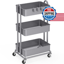 Simple Houseware 3-Tier Heavy Duty Metal Utility Rolling Cart Silver Cb-10C-G