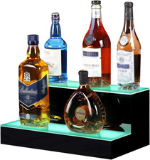 Estante de exhibición de botellas de licor acrílico LED de 2 niveles con control remoto y multicolor