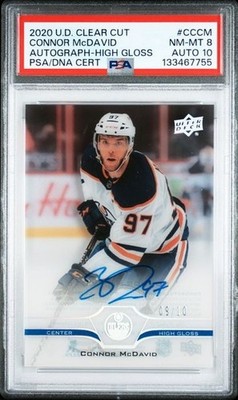 2020 Upper Deck Clear Cut Connor McDavid Auto High Gloss /10 PSA 8/10 NM-MT