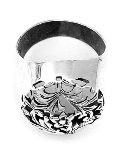ARTISAN ISRAEL Sterling Silver Ornate CUT OUT FLOWER Dome Ring~Size 6.5 - Picture 4 of 5