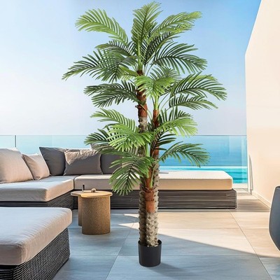 7 ft Artificial Palm Tree Outdoor Faux Tropical Triple Branches Yard Decor