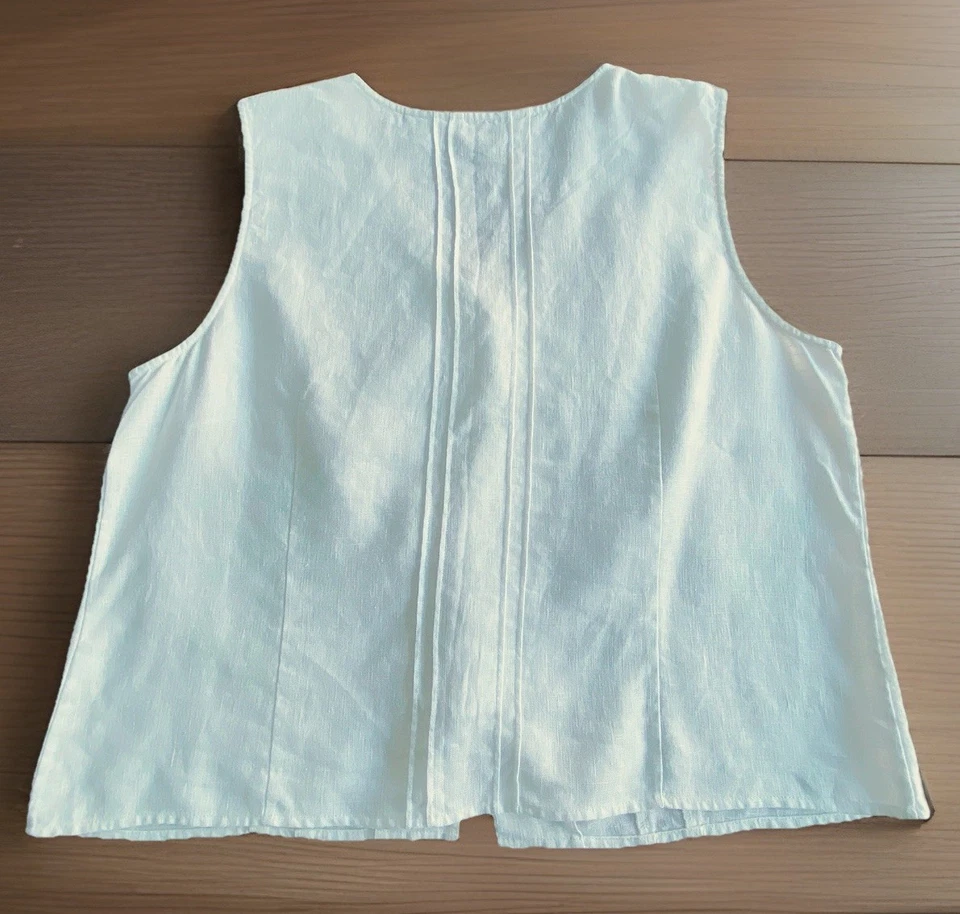 Chaleco de lino Orvis talla grande para mujer blanco sin mangas bordado floral Foto 2 de 4