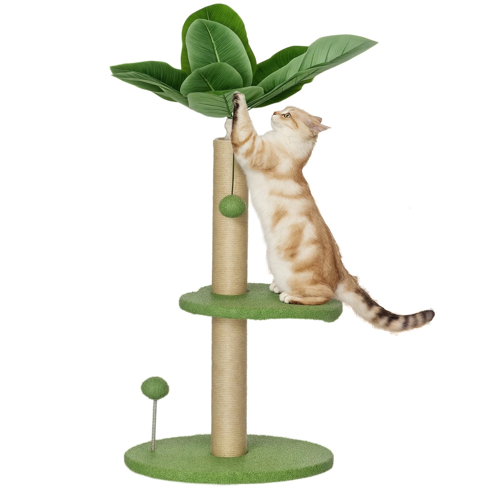 PawHut Albero per Gatti con Palo Tiragraffi Piattaforme Ø40x83 cm Verde Palline