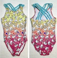 DESTIRA gymnastics Leotard OMBRE SWAN Bodysuit STRAPPY Back GK Sz M Child Medium