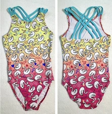 DESTIRA gymnastics Leotard OMBRE SWAN Bodysuit STRAPPY Back GK Sz M Child Medium