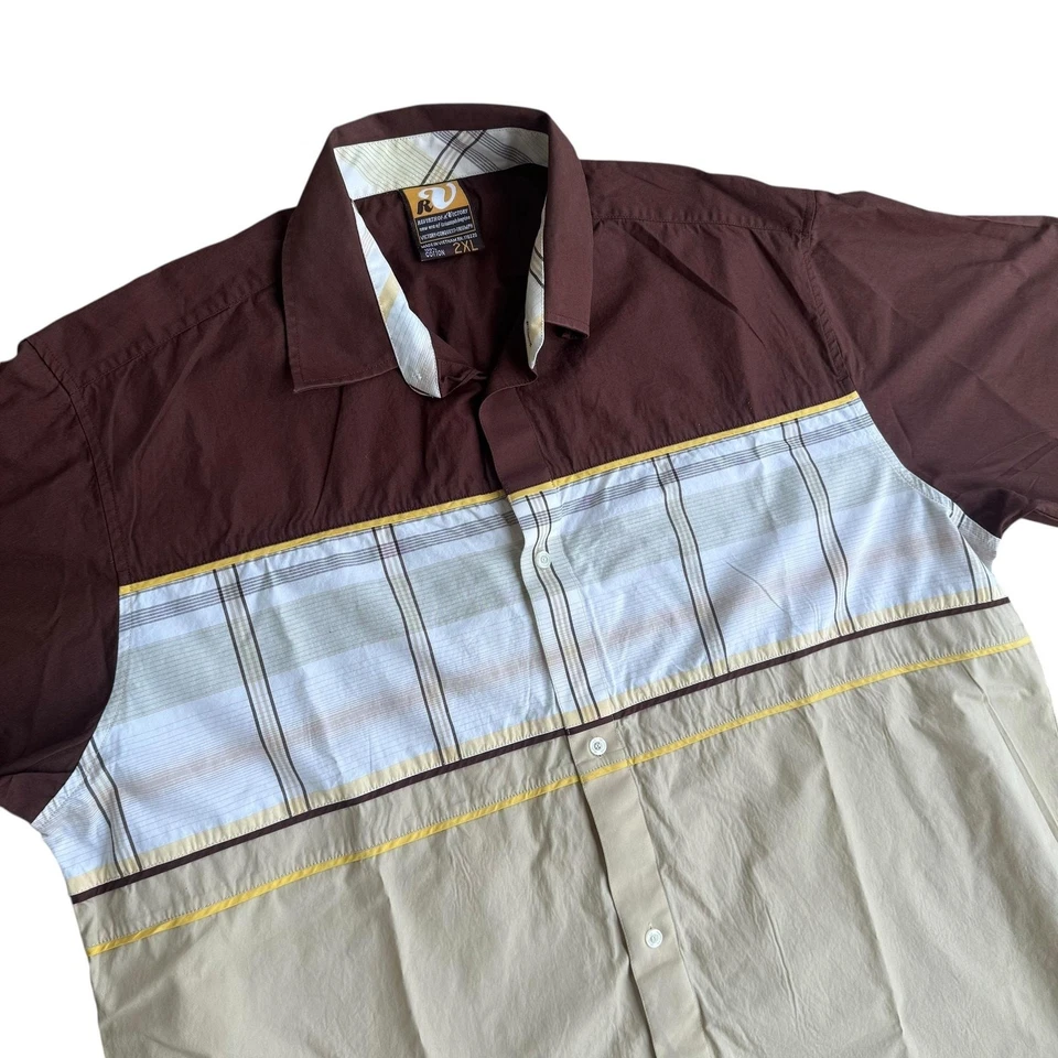 Reputation of Victory Shirt Mens 2XL Brown Beige Colorblock Short Sleeve Casual - Image 3 of 4