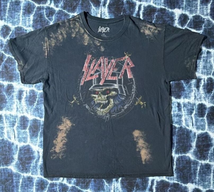 Slayer Slaytanic Wehrmacht Skull Acid Wash Bleach Distressed T-Shirt